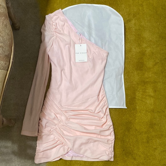 NWT Par Violet Moonlight Drive Dresslight pink one shoulder dress - Picture 3 of 4